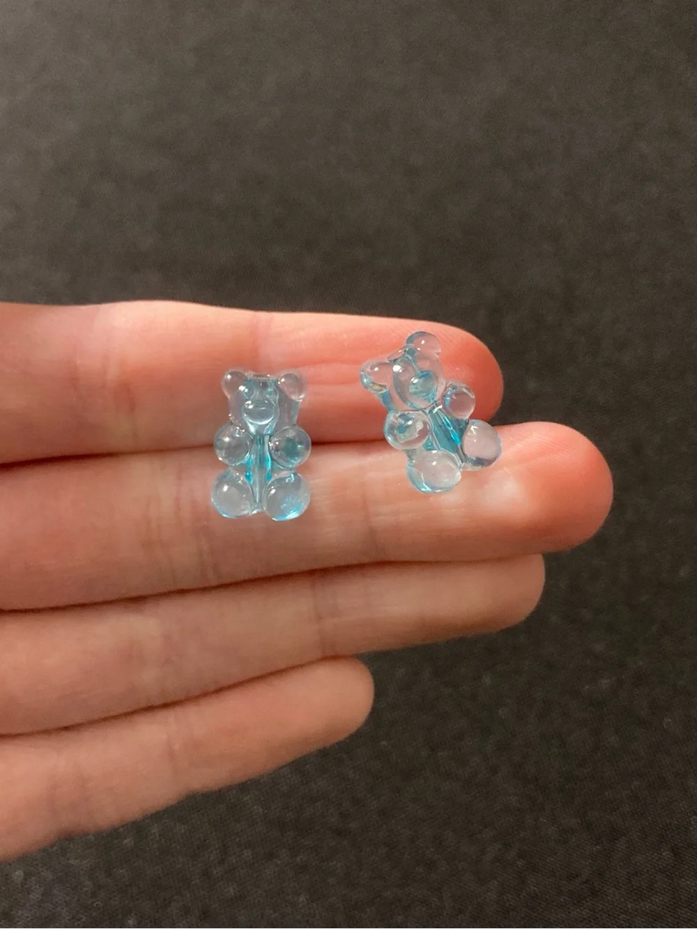 Handmade Teal Blue Transparent Gummy Bear Stud Earrings